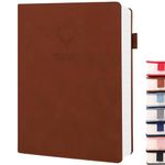 UIRIO Thick Daily Journal (Brown) - 360-Pages 7x10 Inches B5 Lined Notebook - Hardcover Journaling Notebook - Wide Ruled Leather Journals for Women, Men,Writing, Work