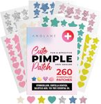 260Pcs Cute Pimple Patches for Face - Hydrocolloid Acne Patches, Zit Patches - Blemish Patches for Face Skin Care - Star, Heart, Cloud, Moon, Glitter & Regular, 7 Colors, 2 Sizes Stickers