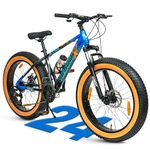 VESCO Stag 24T Fat Tyre Cycle for Boys, & Kids 15+, 21 Gears Cycle, Dual Disc Brakes, Front Suspension, Fitness & MTB Cycle (Blue, 24), 187 x 66 x 112 cm
