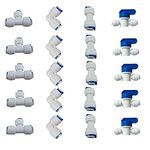 Care N Made® RO Plastic 1/4" OD Quick Connect Push in to Connect for RO Water Reverse Osmosis System Water Tube Fitting Set of 20 (Ball Valve+T+I+L Elbow Conn