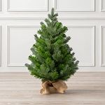 CHRISTOW Artificial Mini Christmas Tree, 2ft / 60cm Miniature Tabletop Spruce, Small Indoor Home Desk Table Xmas Decoration, Natural Looking PVC & PE Needles, Weighted Base with Hessian Wrap