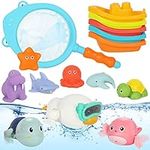 Baby Bath Toys,15Pcs Toddler Bath Pool Toys for 1 2 3 4 5 Year Old Kids, Swimming Bathtub Toys Set with Fishing Net for Infant 6 8 12 18 Months, Great Christmas Birthday Toys Gifts Ideas