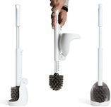 ELYPRO Drip Free Toilet Brush and Holder, Bathroom Bowl Cleaner and Scrubber, Portable and Hygienic Bristle Cleaning Brushes, Unique Caddy Design for No Drip Experience, Home, RV or Boat Brush, White