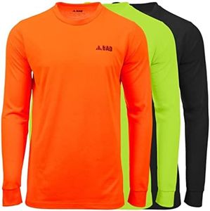 BAD WORKWEAR Trademark Hi-Vis L/S T-Shirt - Work T-Shirt for Men with Long Sleeve - Slim Fit, Moisture-Wicking Soft Cotton, UPF50+ Protection - Orange - L