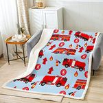 Kids Car Sherpa Blanket Fire Engine Fleece Throw Blanket Red Fire Truck Vehicle Pattern Fuzzy Blanket for Bed Sofa Couch Bedroom Decor Plush Blanket Throw 50"x60"