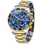 Mens Watch Chronograph Easy Read Dial Blue Luxury Wristwatch Stainless Steel Waterproof Luminous Business Watch