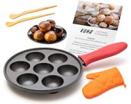 KUHA Cast Iron Aebleskiver Pan - Non Stick Pan for Authentic Danish Stuffed Pancakes - Electric Stovetop Compatible Pancake Maker for Poffertjes, Takoyaki, Appam, Kuli Paniyaram, Baking Cooking