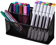 LockerMate Magnetic Pencil Holder, Locker Organizer with 3 Mesh Storage Compartments, Black