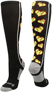 MadSportsStuff Love Softball Socks with Hearts Over the Calf (Black/Grey, Large)