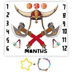 Viking Baby Monthly Milestone Blanket, 48x40in Soft Flannel, Helmet Ax Bone, Newborn Mom Gifts, Baby Shower Age Growth Tracker with Bonus Maker BTXFSS47