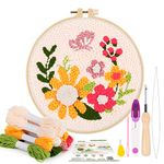 Pllieay Punch Needle Embroidery Starter Kits include Instructions, Punch Needle Fabric with Floral Pattern, Yarns, Embroidery Hoops, Threader Tools for Punch Needle Embroidery Rug-Punch & Pinch Needle