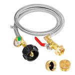 Propane Tank Adapter for 1 lb. Tanks,Upgrade 3FT/36 Propane Tank Refill Adapter Stainless Steel Hose with Gauge and ON-Off Control Valve, Fits QCC1 / Type1 Propane Tank, 2 Caps Included