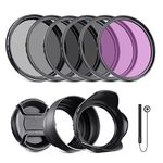 NEEWER 52mm ND2 ND4 ND8 UV CPL FLD Filter and Lens Accessories Kit with Snap on Lens Cap, Tulip Shaped Lens Hood, Collapsible Rubber Lens Hood, Filter Pouch, Safety Tether and Cleaning Cloth