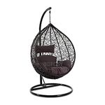 Airwing TIKKOST Single Seater Heavy Iron Hanging Egg Swing Lounge Chair with Tufted Soft Deep Cushion Backyard Relax for Indoor, Outdoor, Balcony, Deck, Patio, Home & Garden (Rattan,Black & Black)
