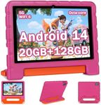 2024 Newest Kids Tablet 10 inch Android 14 Tablets for Kid Octa-Core, 20GB+128GB (TF 1TB), Toddler Tablet with Shockproof Case, 2.4G+5G WiFi 6, Parental Control, Face Unlocked, Split-Screen (Rose red)