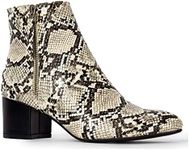 J. Adams Zuma Ankle Bootie – Closed Pointed Toe Low Block Heel Zip Up Boot, Snake Vegan Leather, 6 US