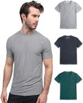 INTO THE AM 3 Pack Athletic Workout Shirts for Men Fitted Gym Sports Running Fitness Dry Fit Plain Tees Multipack (Grey/Navy/Teal, 4X-Large)