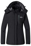 Wantdo Women's Winter Ski Jacket Outdoor Snow Sports Jacket Warm Fleece Coat Hooded Waterproof Windbreaker Jackets Black XL