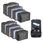 YOLOK 9 Set Packing Cubes Travel Luggage Waterproof Organizers Luggage Organizers with Hanging Toiletry Bag, Multi-Functional Clothing Sorting Packages,Travel Packing （Black）