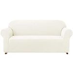 subrtex Jacquard Stretch Sofa Cover 1-Piece Polyester Fabric Slipcovers for Couch, Armchair, Recliner (Loveseat, Cream)