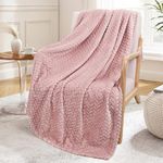 Exclusivo Mezcla Large Flannel Fleece Throw Blanket, 127x178 CM Sofa Throws, Soft Jacquard Weave Leaves Pattern Throws for Sofa, Dusty Pink Blanket