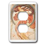 3dRose LSP_45053_6 Dreamy Peach N White Mucha Lady Painting 2 Plug Outlet Cover