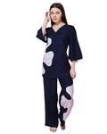 STORIES OF BANNO'S SWAGGER Women's Polyester Solid Pajama Set Pack of 1 (AH-BT-656_Navy Blue_L)