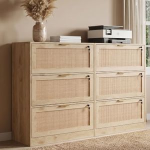 HOPUBUY Extra Large 3 Drawers Rattan File Cabinet with Lock