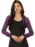 Allegra K Women's Satin Shrugs Elegant Mesh Panel Sleeve Open Front Party Crop Cardigan Dark Purple M