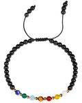 Jewboo 7 Chakra Bracelets for Women Real Stone Lucky Rope Crystal Bead Bracelet Crystals and Healing Stones Jewelry Birthday Gifts (Black Obsidian)