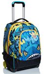 SJ GANG Rolling backpack, Wheeled Book Bag, 2 in 1, Backpack + Trolley, for Teen, Girls&Boys, For School, Sport, Free Time, Laptop Sleeve, Italian Design, multicolor with Sharky!