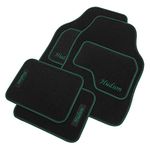 JVL Personalised Universal Black Carpet Car Mat Set with Green Embroidered Mats