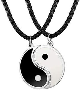 Besteel 3MM Leather Tai Chi Pendant Necklace for Men Women Friendship Yin Yang Couple Chain 56+5CM