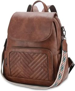 Backpack Purse for Women,VASCHY Chevron Quilted Vegen Leather Flap Backpack Convertible Handbag for Ladies with Guitar Strap Brown