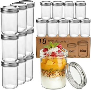 YOOSSICY 16 oz & 8 oz Mason Jars Combo(18 Pack) with Lids, Clear Glass Canning Jars for Overnight Oats, Jam, Honey, Food Storage, Set of 18 | Nine 16 oz + Nine 8 oz