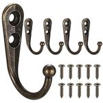 XKQYX 5 Pcs Vintage Coat Hooks Wall Mounted, Heavy Duty Bronze Coat Hooks for Wall Hooks for Hanging, Metal Door Hooks Hanger for Kitchen Bathroom Bedroom Hanging Bag Clothes Robe Hooks, with Screws