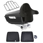 Motorcycle Trunk King Tour Pack For 2009+ Harley FLH Touring - Arctic Black, Quick Release Detachable Mounting Rack, Luggage Rack & Black Stitch Liners