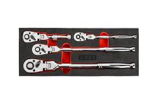 ARES 42040 - Flex Head Ratchet Set - 4-Piece 72-Tooth Ratchets - Premium Chrome Vanadium Steel Construction & Chrome Plated Finish - Quick Release Reversible Design with 5 Degree Swing