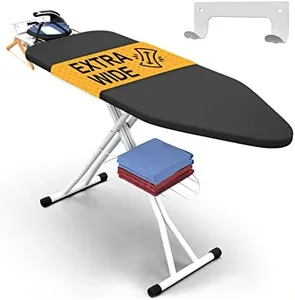 Xabitat Full Size Ironing Board 57" X 18" W/Wall Mount Hanger | Full Metal Construction Iron Board | Built in Iron Caddy | Heat & Scorch Resistant Fabric | Cord Holder | Anti-Skid Feet | Heavy Duty