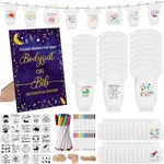 Pydeeirom 201 Pcs Baby Shower Set Baby Shower Game Sign Baby Bib Bodysuit White Baby Bib Newborn Bodysuit Baby Shower White Decorating Kit(Twinkle Twinkle Star)