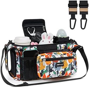 TOPDesign Universal Baby Stroller Organizer, Stroller Caddy with Heightened Insulated Cup Holders & Non-Slip Secure Hooks Accessories, Fits Most Strollers, Machine Washable (Zoo) STROLLERBAG-82