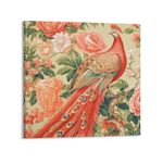 Manor Blush Chinoiserie Peacock Bird Floral Canvas Wall Art Chinoiserie Asian Canvas Paintings Modern Wall Paintings for Bedroom Living Room Kitchen Bathroom New Home Decor Ready to Hang 16x16in