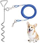 CLKHOWL Dog Stake Tie Out Cable - 16" Anti Rust Reflective Stake for Medium Large Dogs Up to 125 lbs, Dog Cable Runner and Metal Hooks for Yard, Camping, or Outdoors