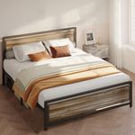 Gizoon Queen Bed Frame with 4 Storage Drawers and 2-Tier Headboard, Metal Platform Bed with Sturdy Steel Slats, No Box Spring Needed, Noise Free, Easy Assemble - Grey