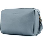 Large Vegan Leather Makeup Bag Zipper Pouch Travel Cosmetic Organizer for Women (Large, Greyish Blue)