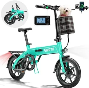 Favoto Aluminum Lightweight Folding Electric Bike - 14" Ebike for Adults with 36V 10.4Ah, 374WH Battery Up to 25 Miles 18MPH, Dual Disc Brakes Bicycle for Commuting, UL 2849 Certified, Green