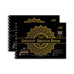 Zen Sangam Artists’ - Combo Pack of 2 - A4 Spiral Sketchpad Drawing Notebook - 150 GSM - Ultra Smooth Surface - Total 100 Sheets (200 Pages) - Size (21x29.7cm) - Wiro Sketchbook