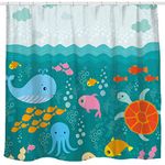 Sunlit Lovely Cartoon Sea Creatures Fabric Shower Curtain for Kids, Whale Turtle and Fish Bathroom Decor Curtain for Girls and Boys