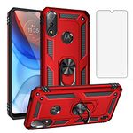 Asuwish Phone Case for Moto E7 Power/Motorola E7i Power/Lenovo K13 with Tempered Glass Screen Protector Stand Ring Holder Hard Shockproof Kickstand MotoE7Power 7E E7Power E7iPower 2021 Women Men Red