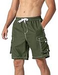 YSENTO Men's Swimming Shorts Board Shorts Swim Trunks Water Repellent Surfing Shorts with Mesh Lining(Green,L)